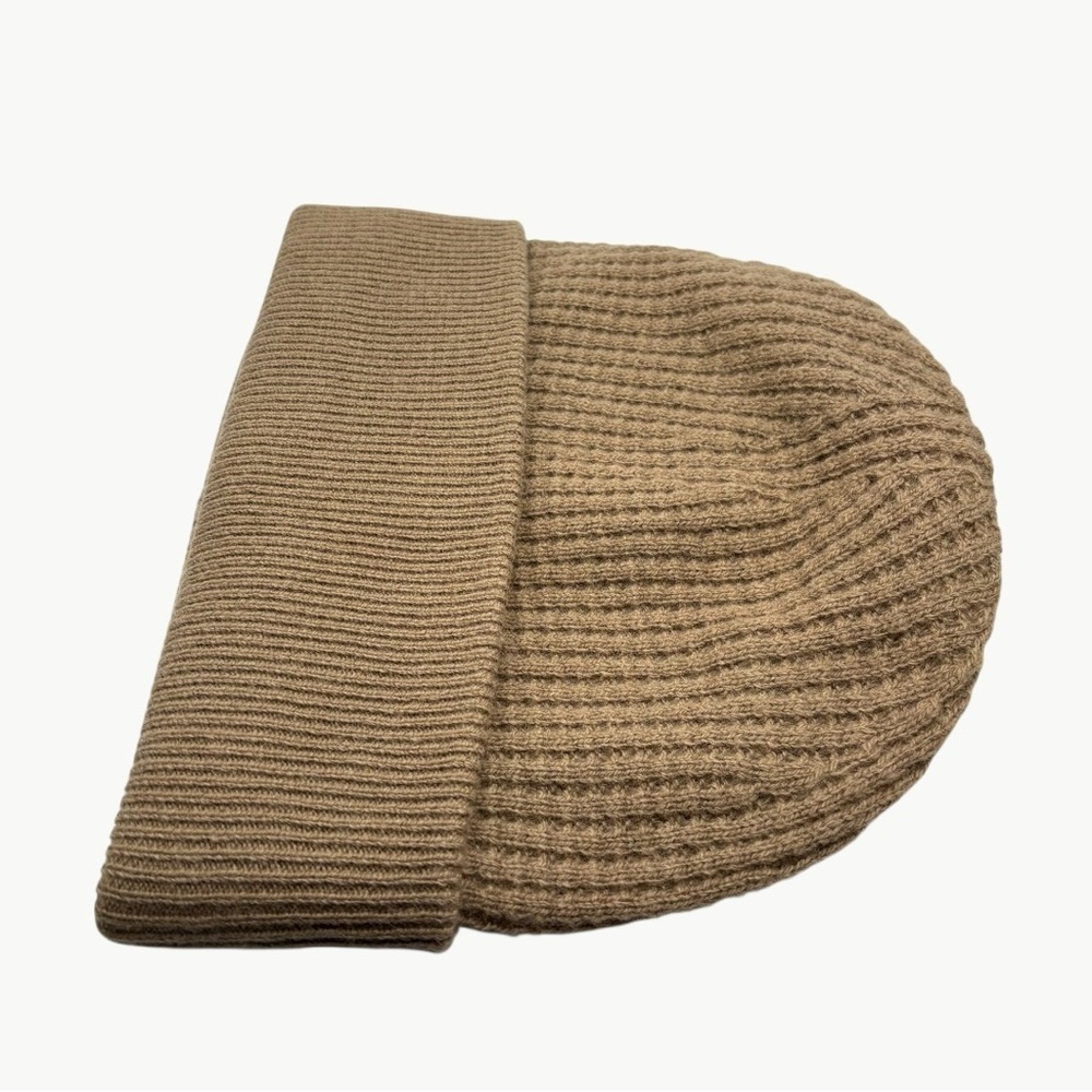 Everlane Waffle Knit Beanie 100% Wool Camel Tan One Size RWS Certified - Picture 6 of 9